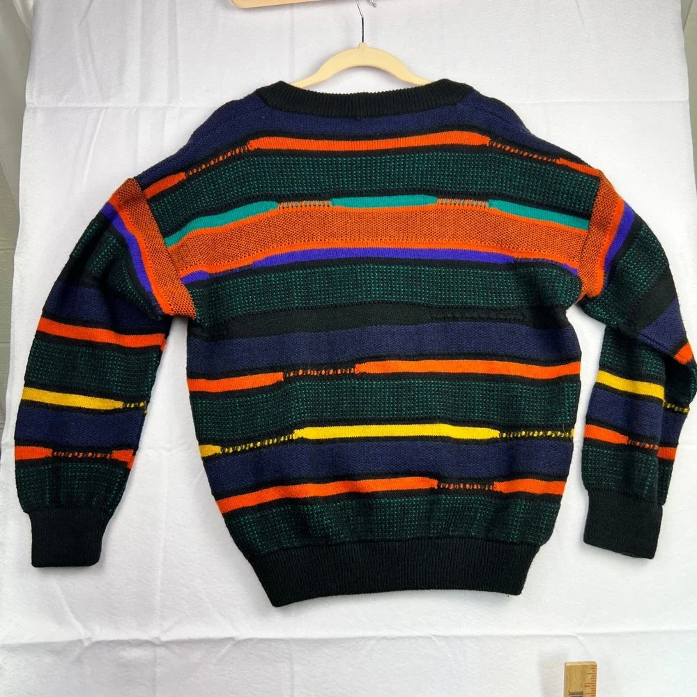 Vintage Pronto Uomo Italy Wool Blend Abstract Stripe Cardigan Sweater Mens M 50